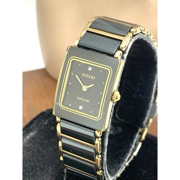 Rado Women's Watch 153.0283.3N Diastar Swiss Quartz Gold Black Ceramic Tank 18mm